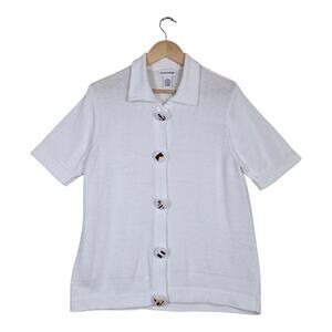 Vintage 90s Breckenridge Nautical Cardigan M White Sailboat Coastal Preppy